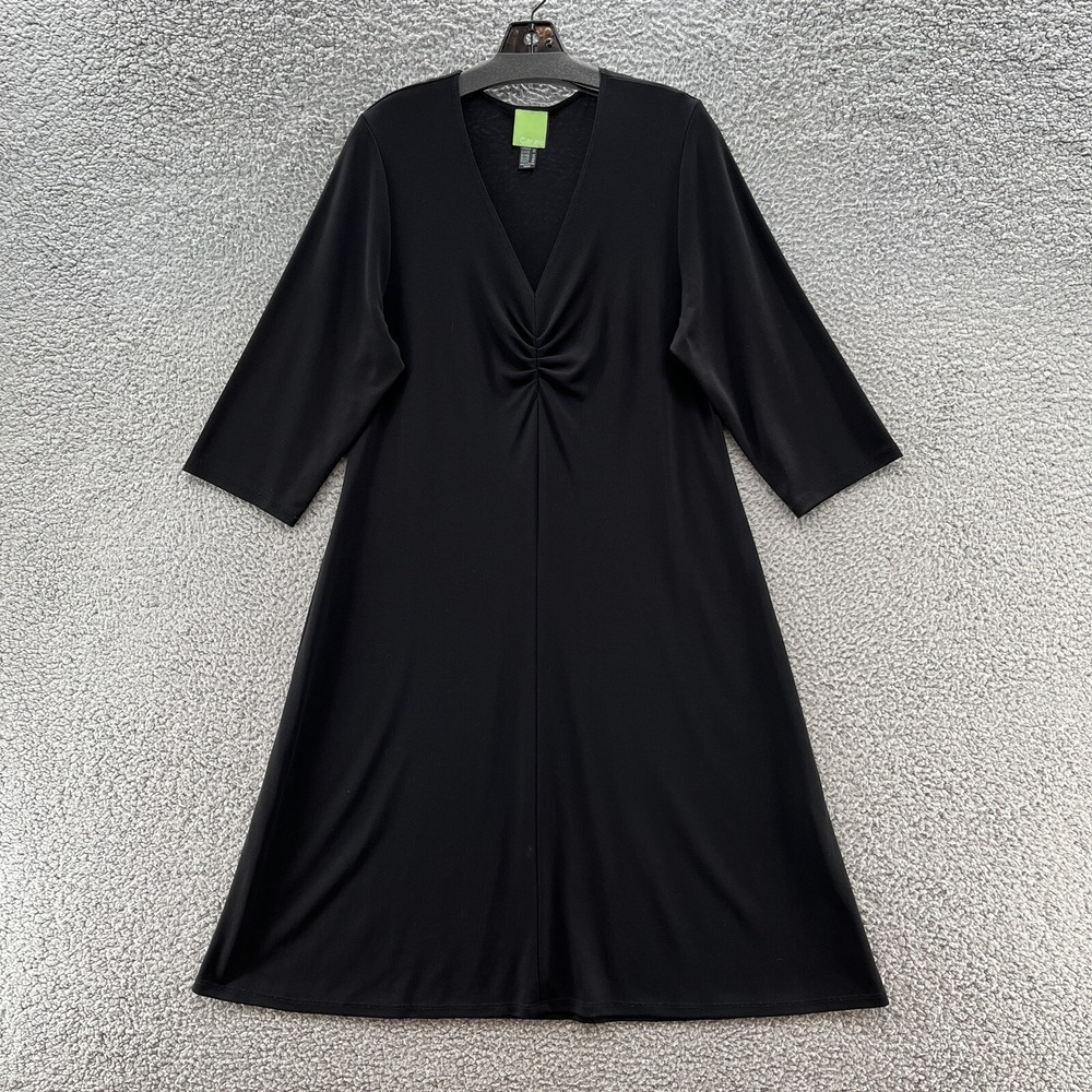 Citrine Dress Women 20 Black Midweight Jersey Knit Relax Flare V Neck Midi